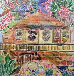 Lotus Cafe, Ubud, Bali, 2002 (színes tinta selyemen)